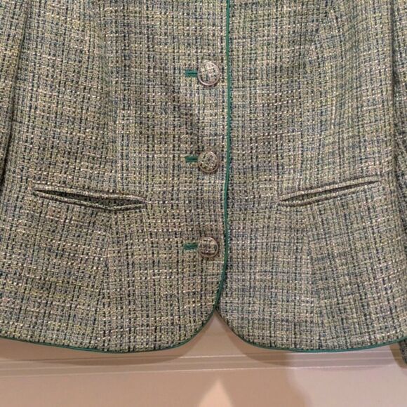$5 Item! 90s Tradition 12P Petite Women's Turquoise and Green Woven Blazer - Picture 5 of 5